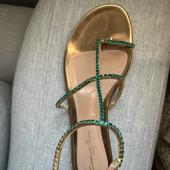 Gianvito Rossi Emerald Gemstone Strappy Sandal - Picture 1 of 8